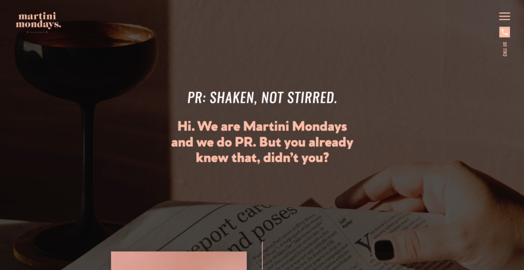 Martini Mondays website example for negative space
